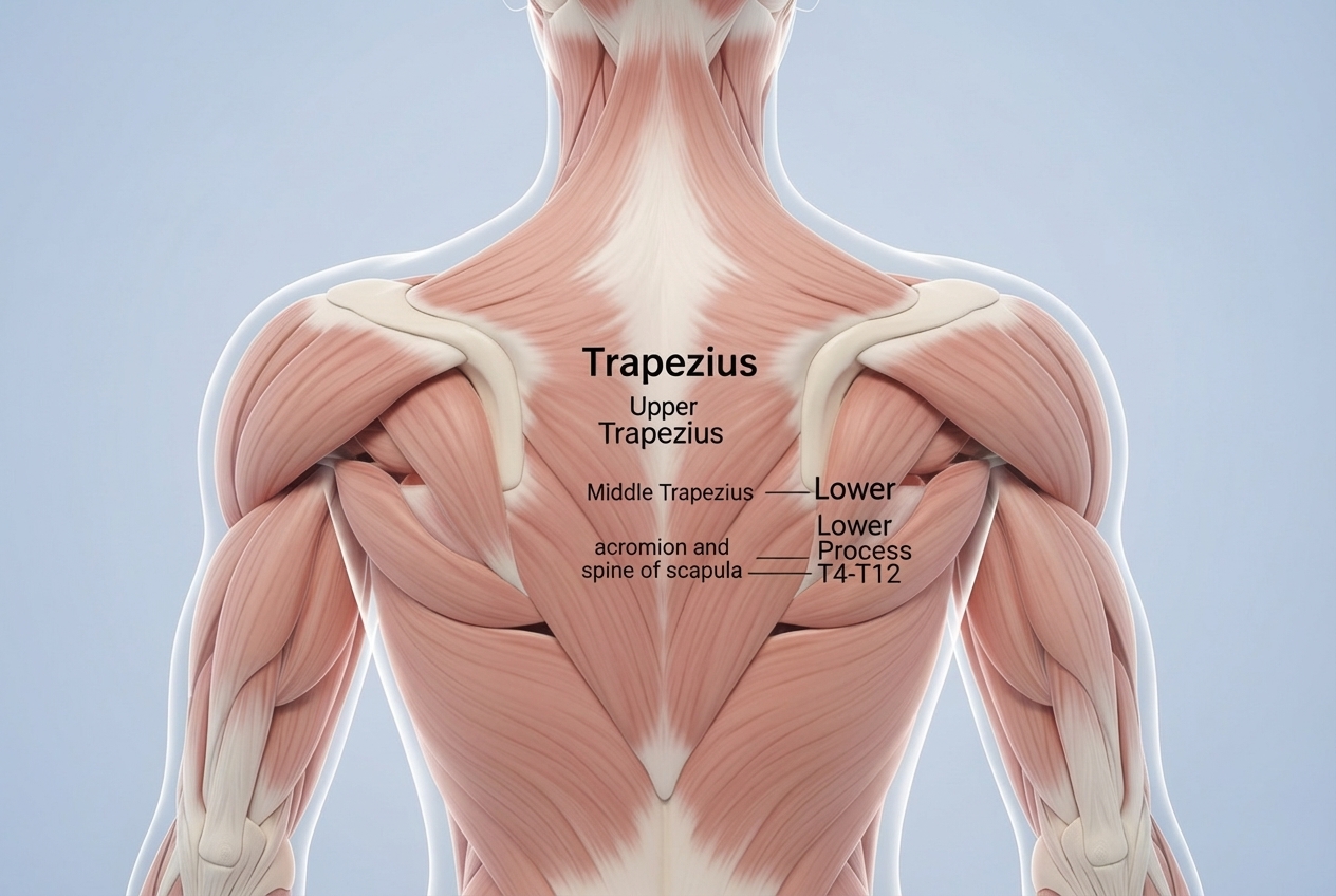 trapezius muscle highlighting its three distinct sections - trapezius exercises