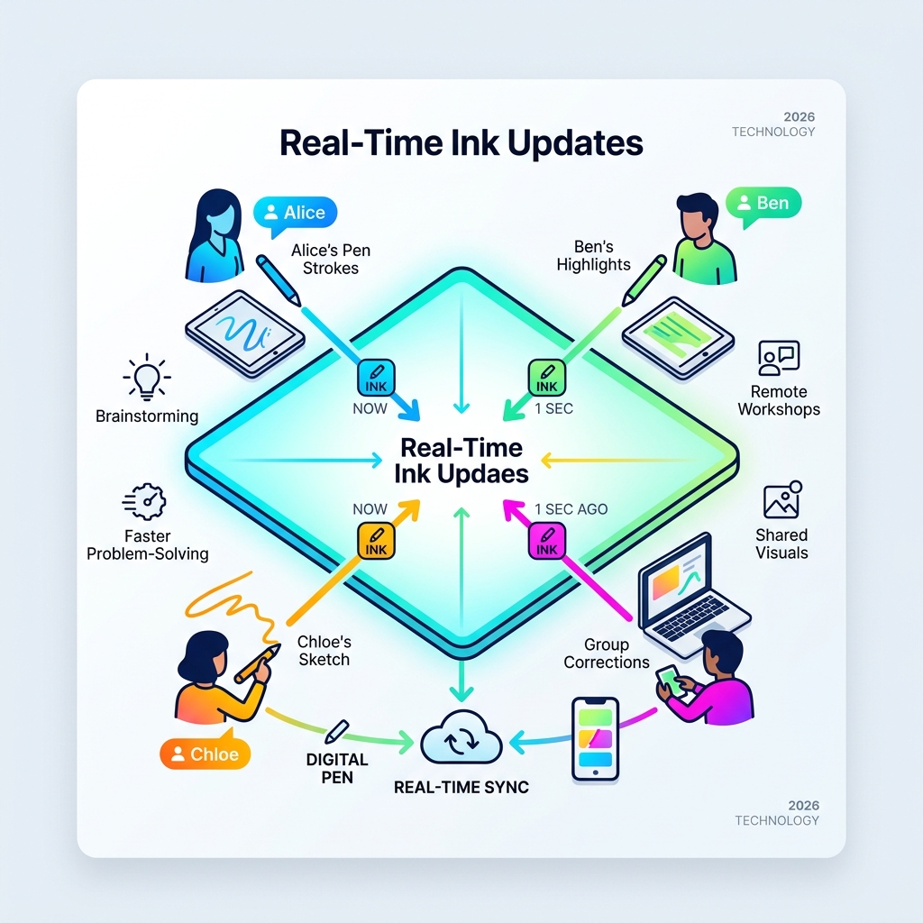infographic of multi-user collaboration on a digital canvas with real-time ink updates - handwritten notes app sync infographic of multi-user collaboration on a digital canvas with real-time ink updates - handwritten notes app sync