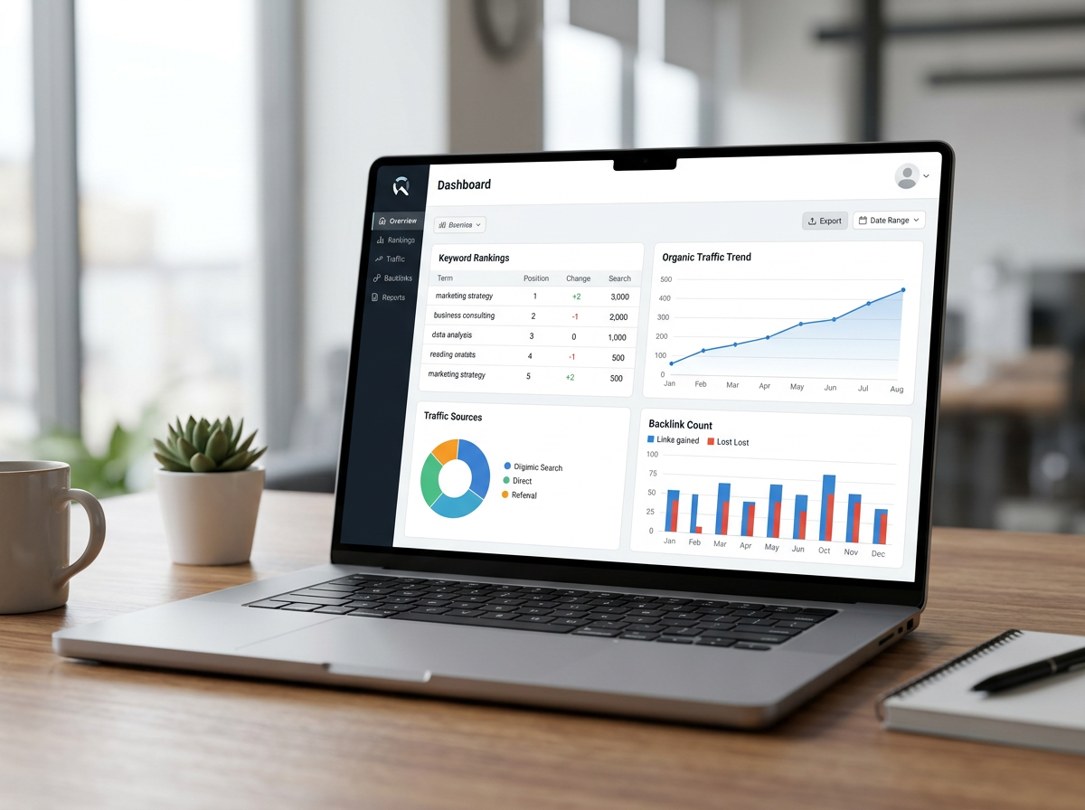 white-label SEO report and client dashboard mockup