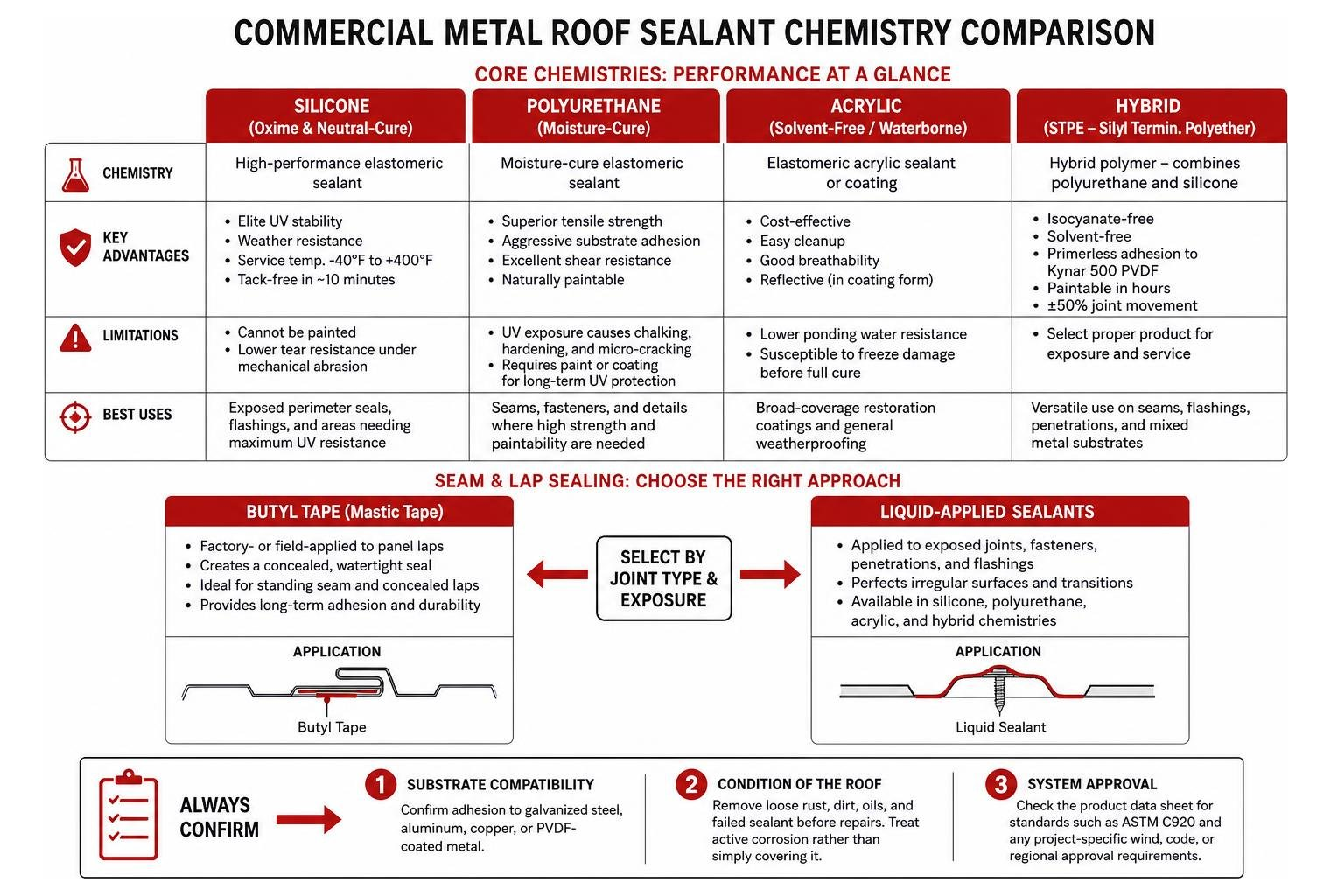 Commercial metal roof sealant chemistry comparison flowchart Commercial metal roof sealant chemistry comparison flowchart