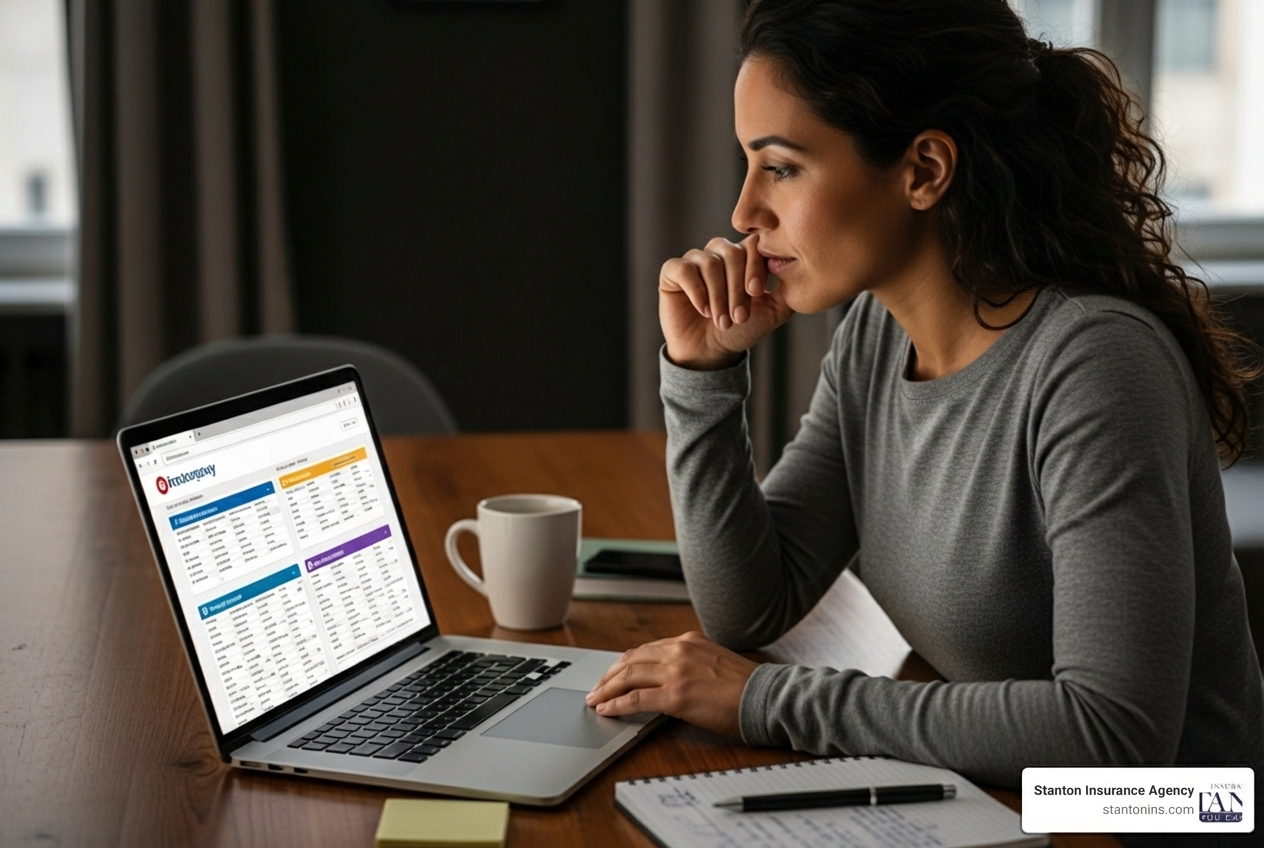 Woman comparing insurance quotes on laptop - how much is renters insurance in ma