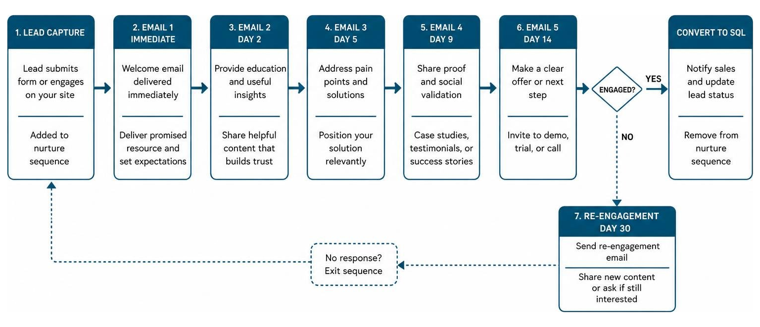 Automated email nurture sequence workflow diagram