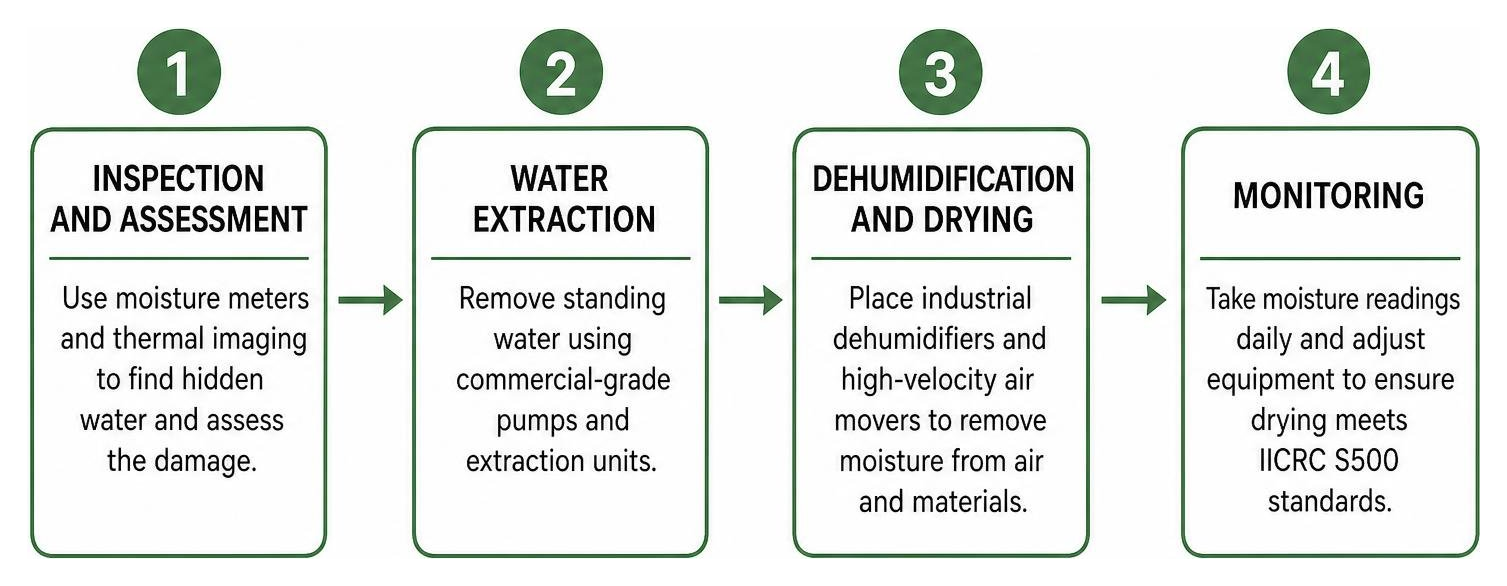 Step-by-step water damage restoration process Step-by-step water damage restoration process