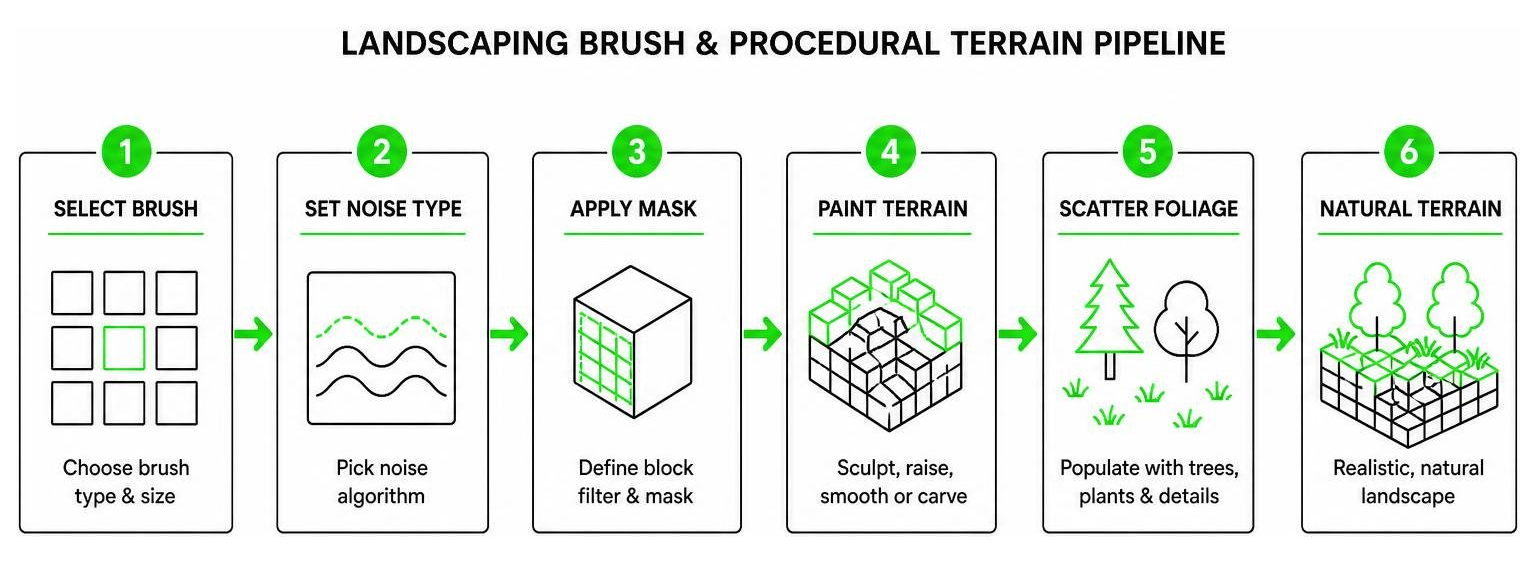 Landscaping brush and procedural terrain pipeline