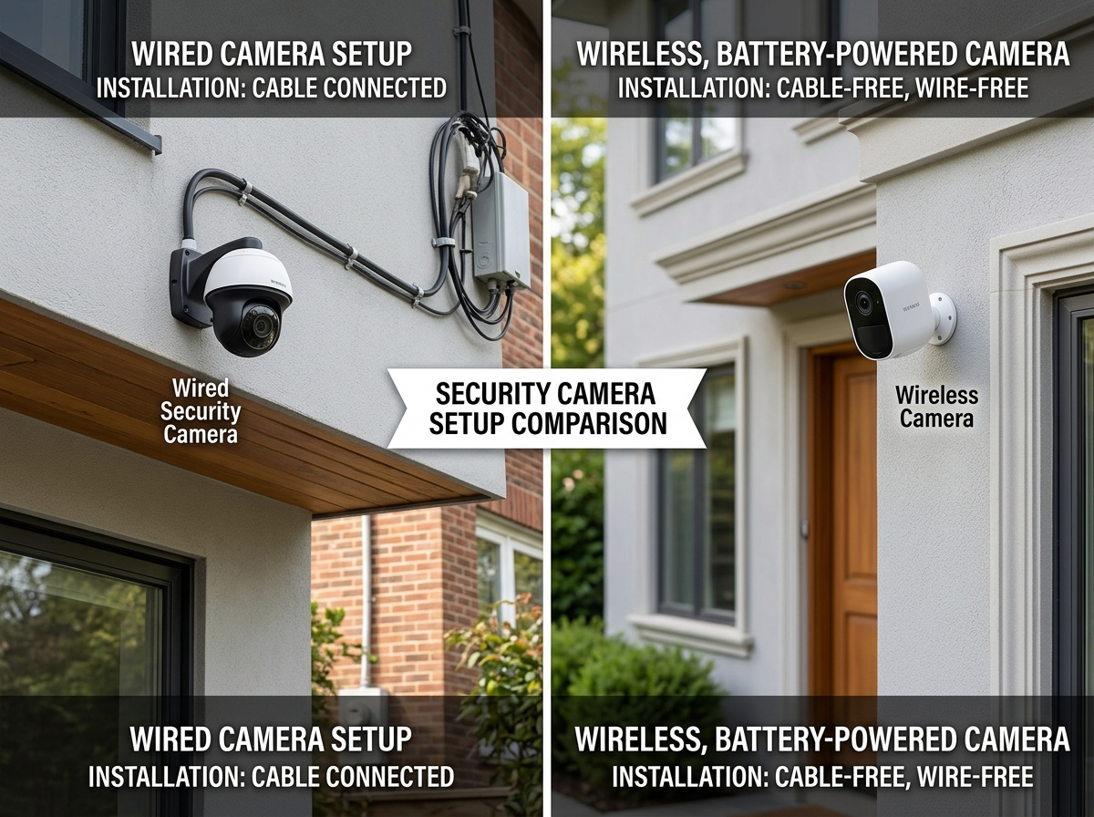 comparison of wired vs wireless outdoor camera setups - camera for outside house