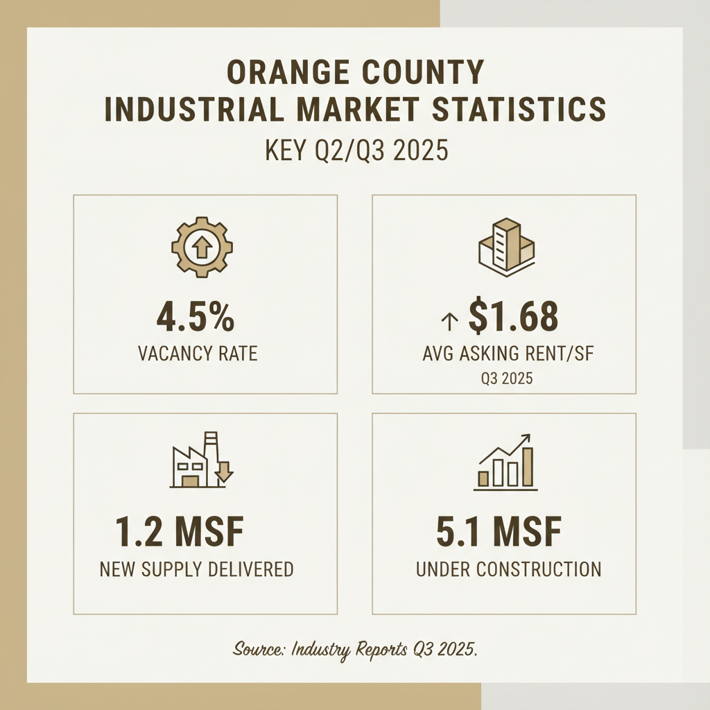 Key Q2/Q3 2025 Orange County Industrial Market Statistics - Orange County industrial real estate infographic 