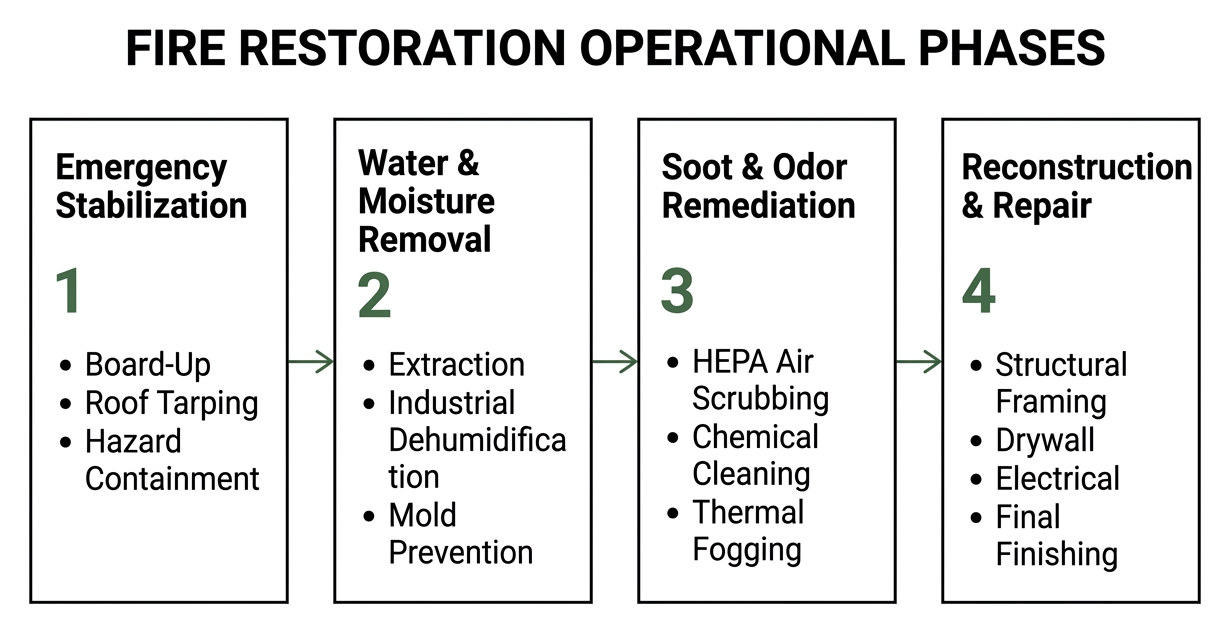 Step-by-step phases of professional fire restoration Step-by-step phases of professional fire restoration