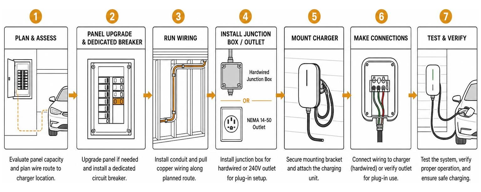 step-by-step physical route for EV charger wiring install step-by-step physical route for EV charger wiring install
