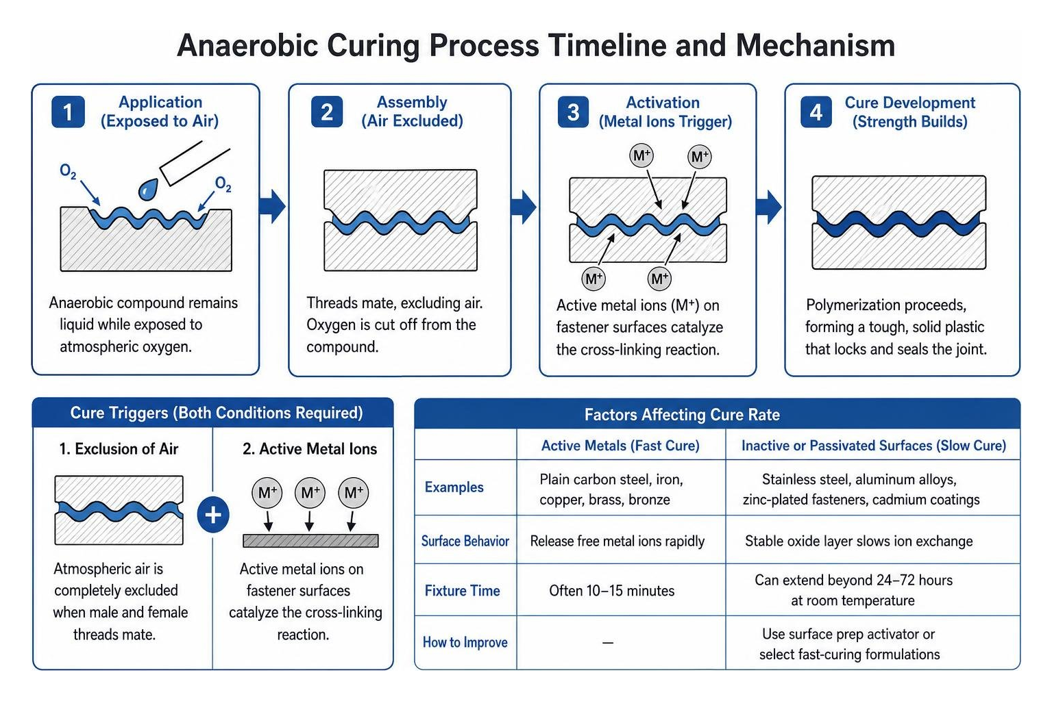 Anaerobic curing process timeline and mechanism Anaerobic curing process timeline and mechanism