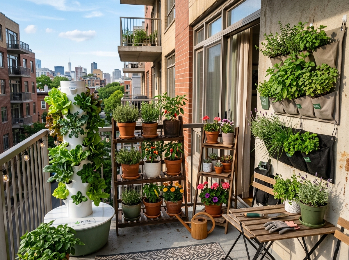 Various vertical gardening systems: freestanding towers, wall-mounted pockets, and tiered shelving - balcony vertical herb Various vertical gardening systems: freestanding towers, wall-mounted pockets, and tiered shelving - balcony vertical herb