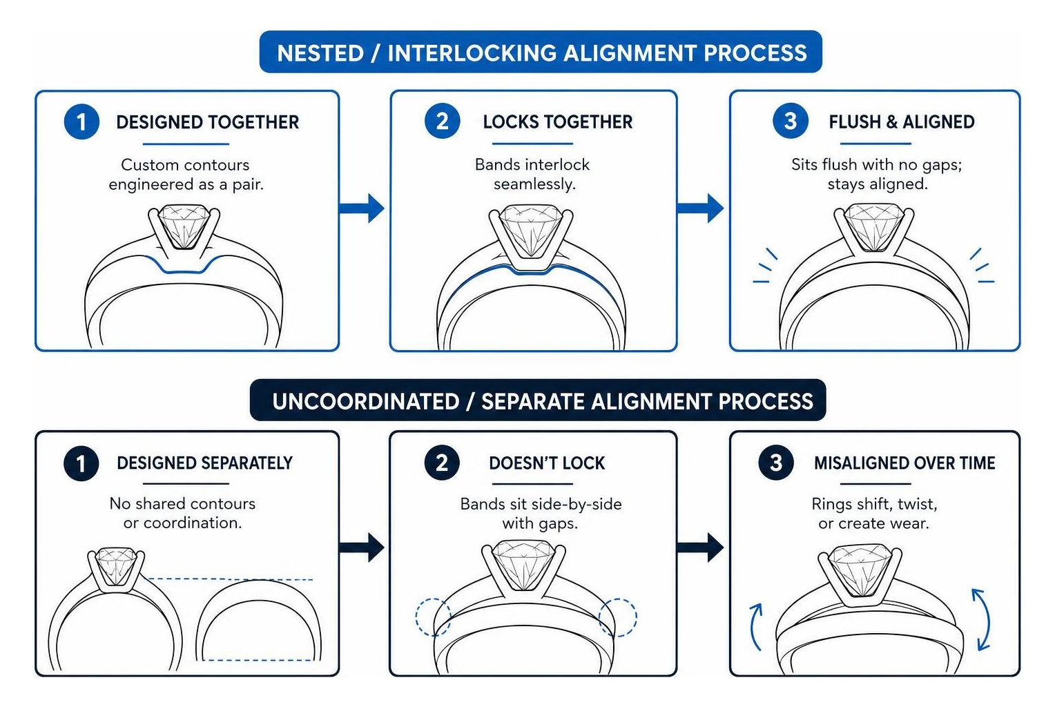 nested vs uncoordinated ring alignment process