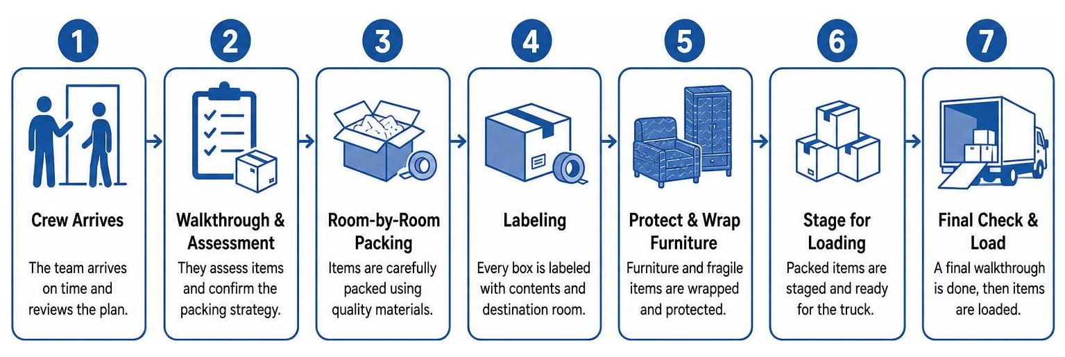 Step-by-step workflow of a professional packing day Step-by-step workflow of a professional packing day