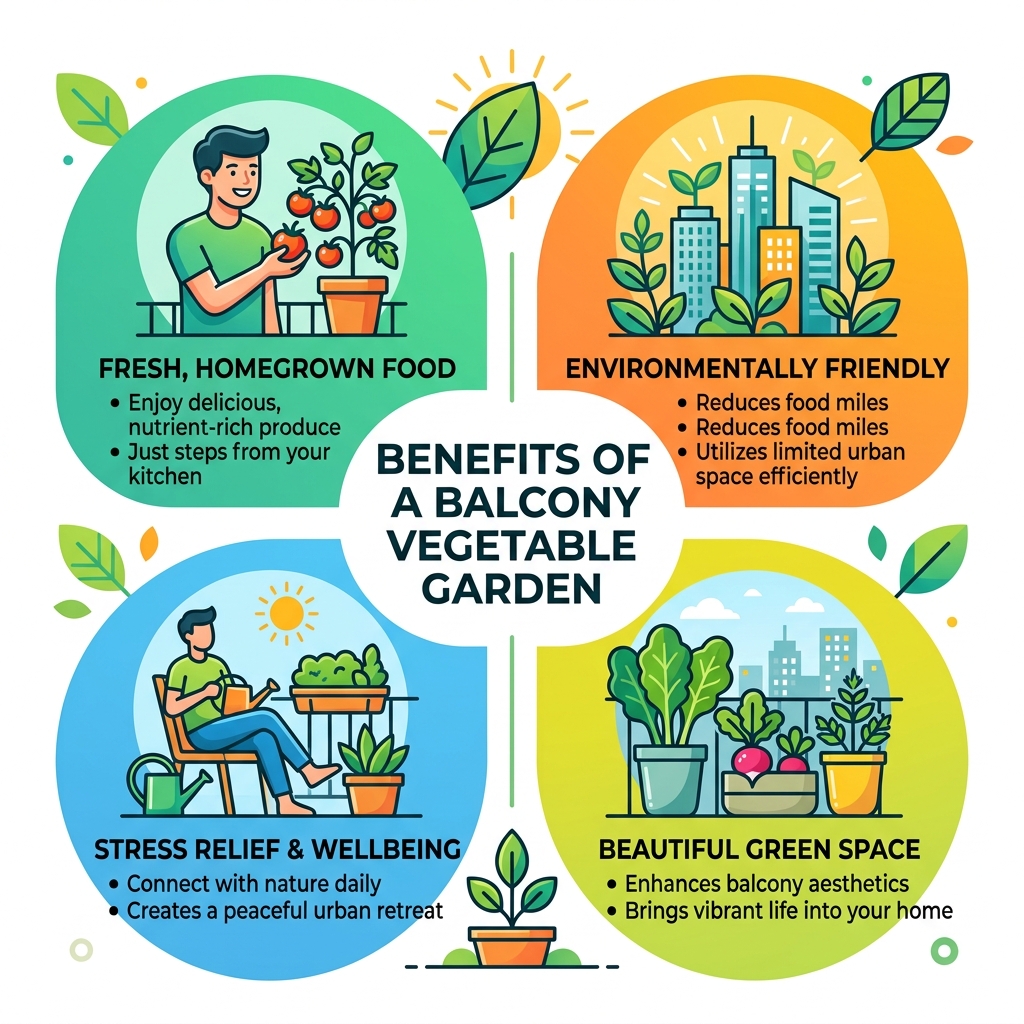 Benefits of a balcony vegetable garden - best balcony vegetable garden infographic 