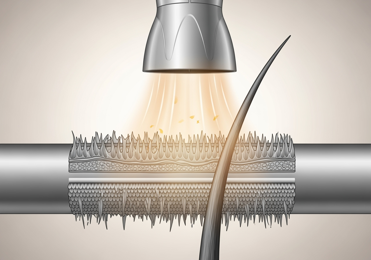 Diagram showing airflow directed down the hair shaft - blow drying hair