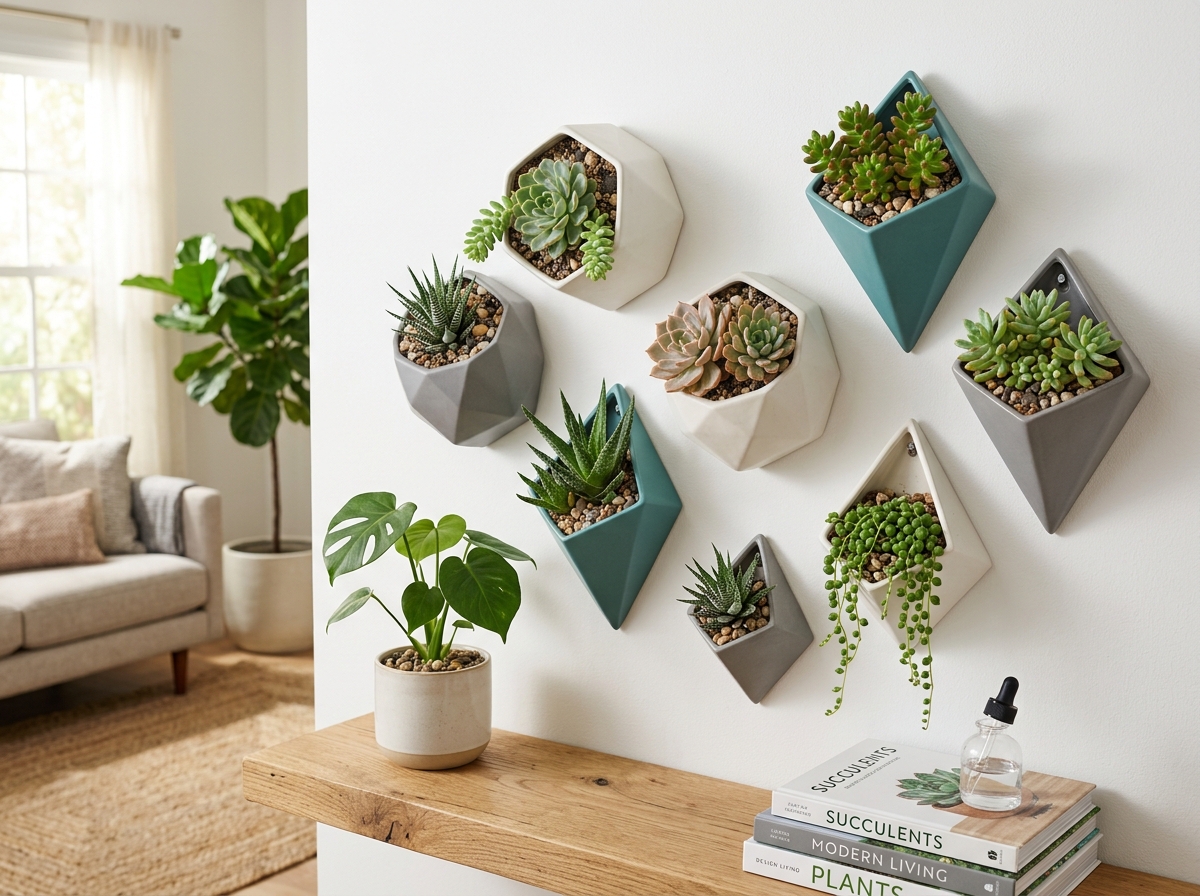 geometric ceramic wall planters - wall mounted planters small