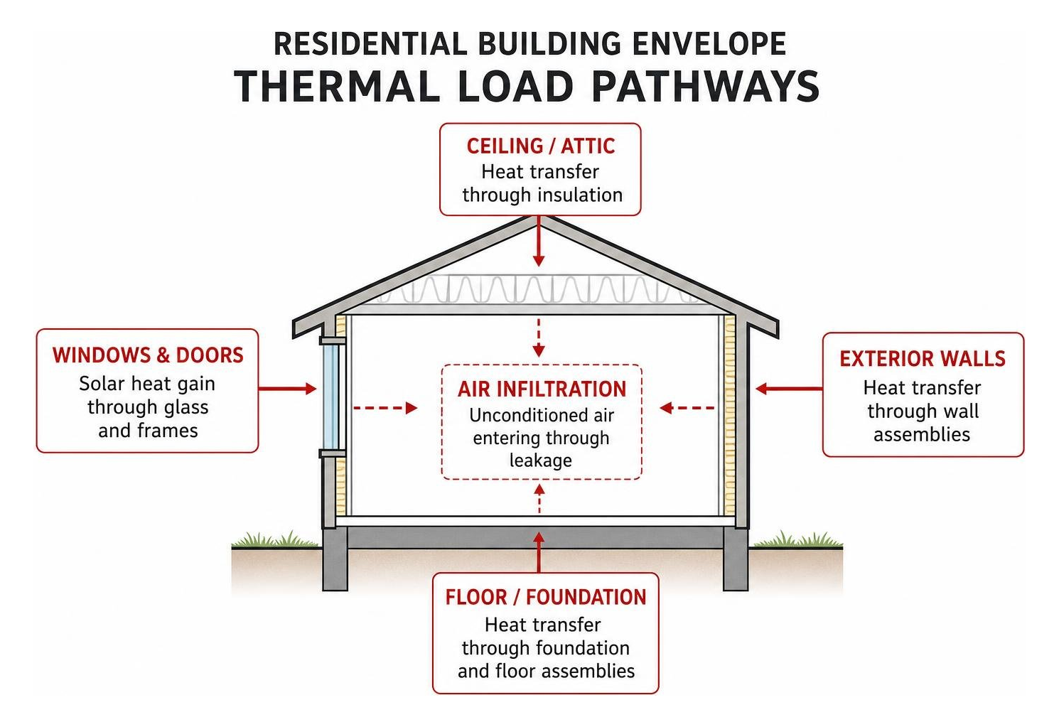 Residential building envelope thermal load pathways