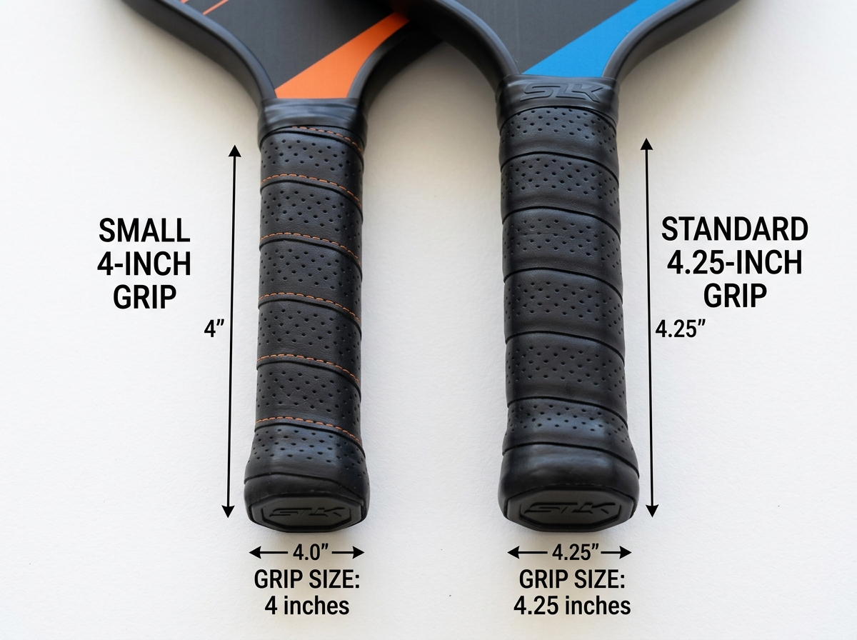 Comparison of small 4-inch grip versus standard 4.25-inch grip handle thickness - pickleball paddles with 4 inch grip