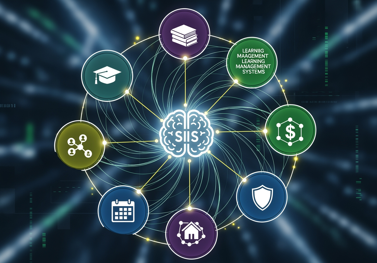The Foundation of the Modern Campus: Understanding SIS Integration connected digital campus ecosystem showing various educational tools linked to a central SIS - student information system integration
