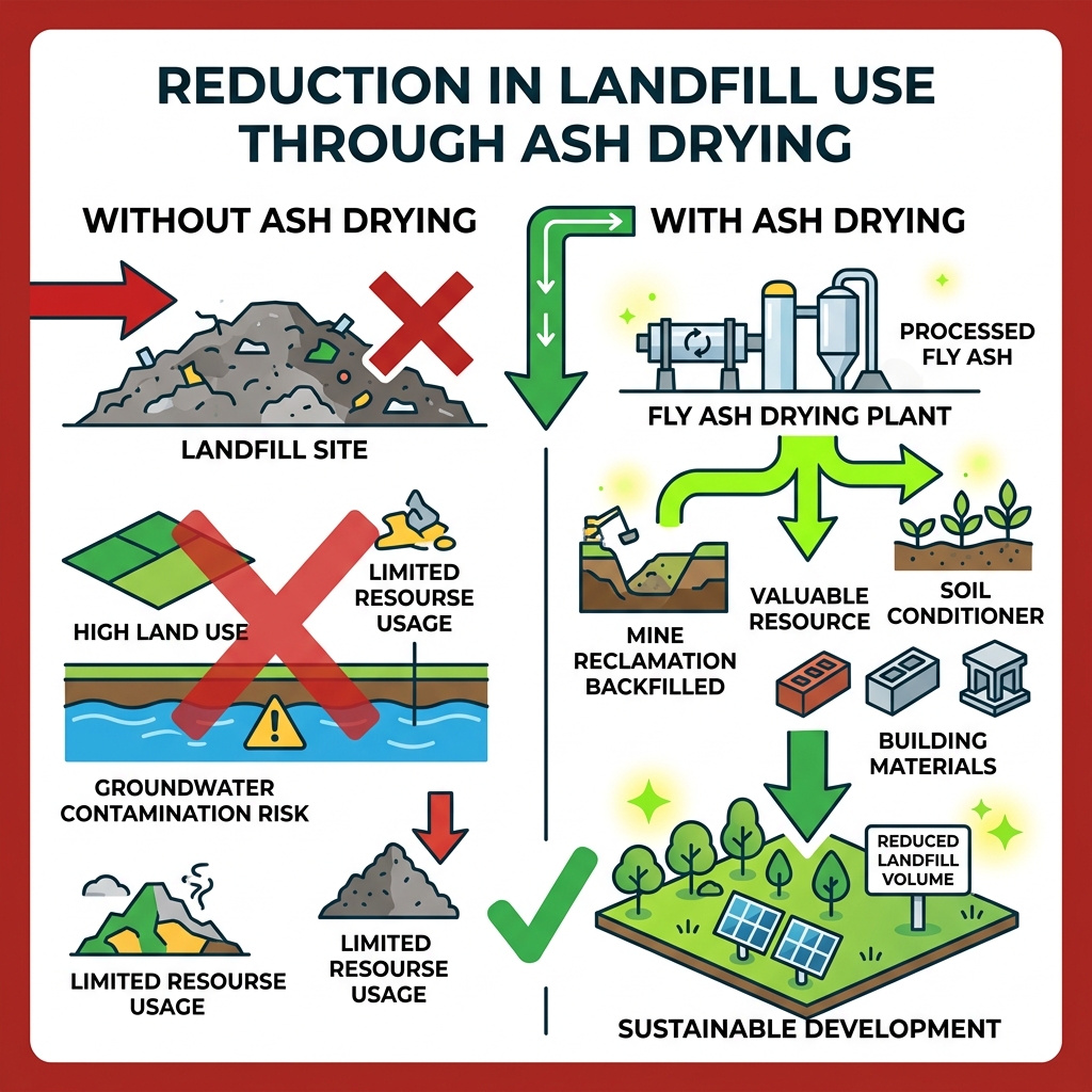 reduction in landfill use through ash drying - fly ash dryer manufacturers infographic 