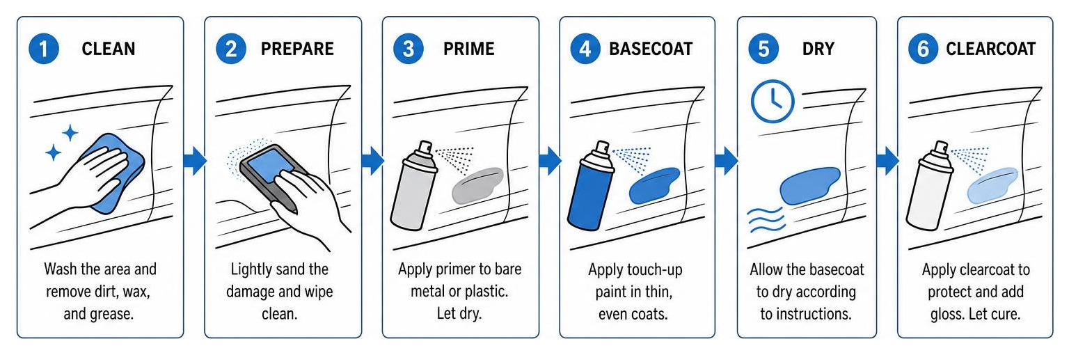 diagram showing the touch-up paint process from cleaning to clearcoat application diagram showing the touch-up paint process from cleaning to clearcoat application