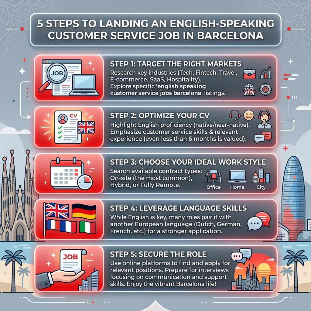 5 steps to landing an English speaking customer service job in Barcelona infographic - english speaking customer service 5 steps to landing an English speaking customer service job in Barcelona infographic - english speaking customer service