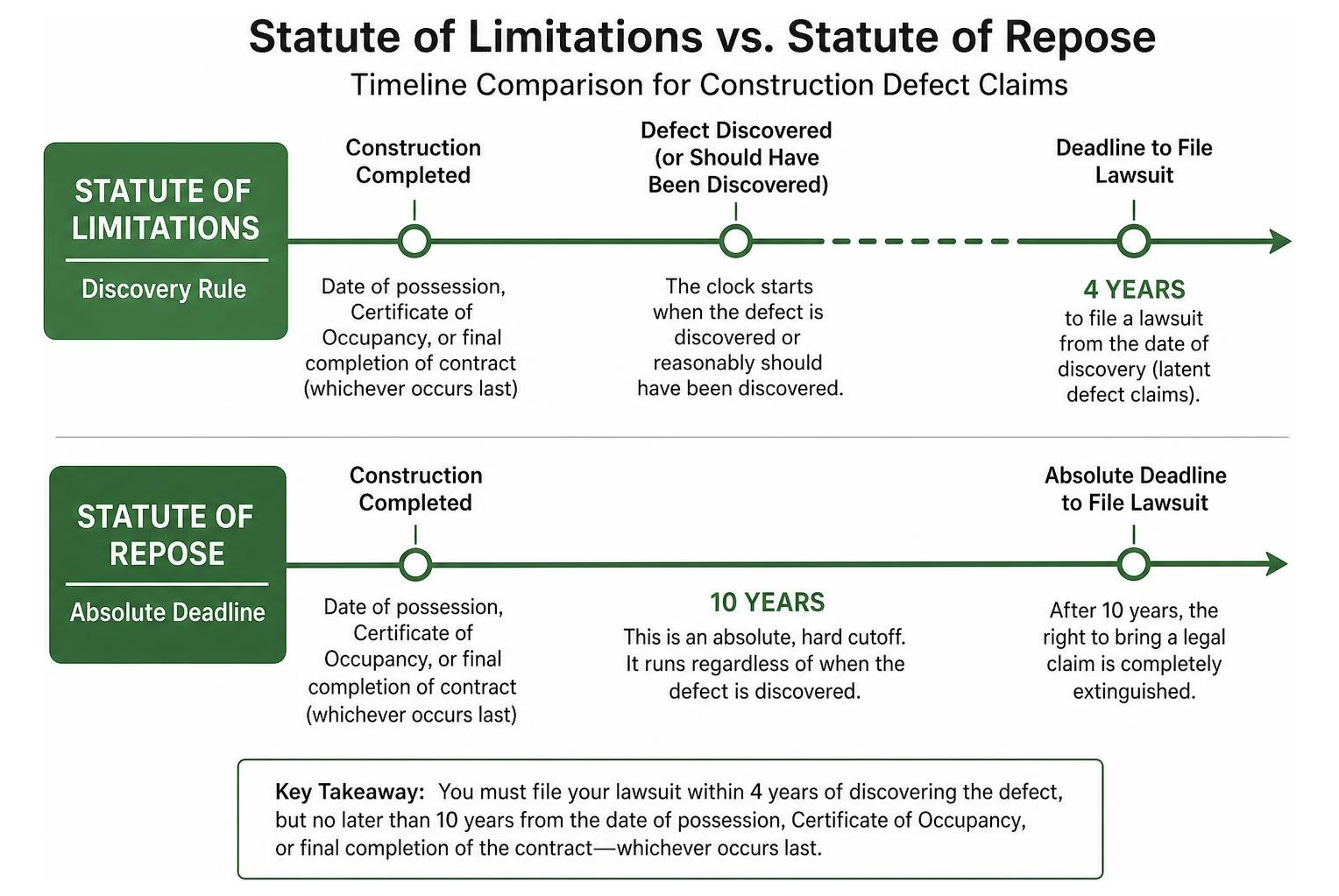Timeline comparison: discovery rule statute of limitations vs absolute statute of repose