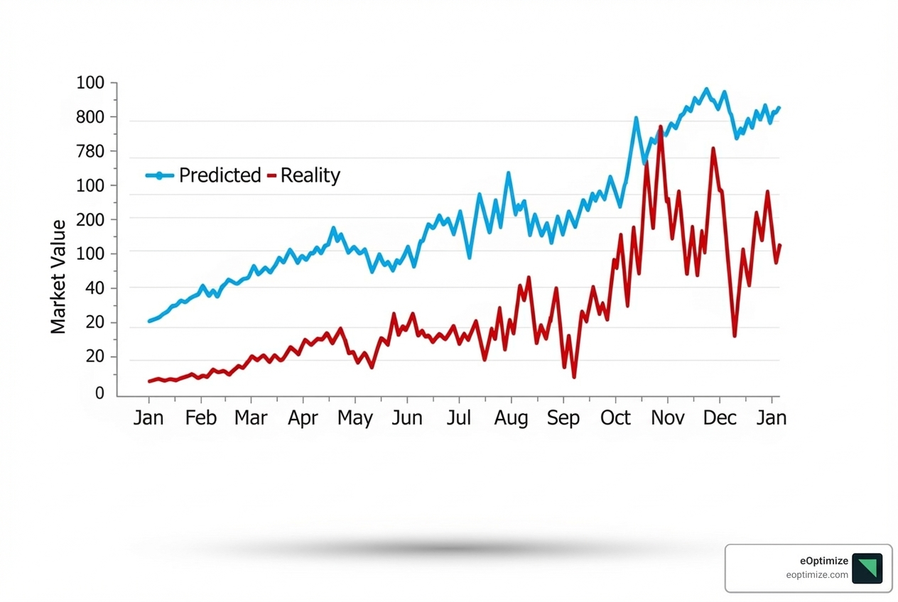 graph showing a predicted market trend line vs. actual data - AI competitive intelligence