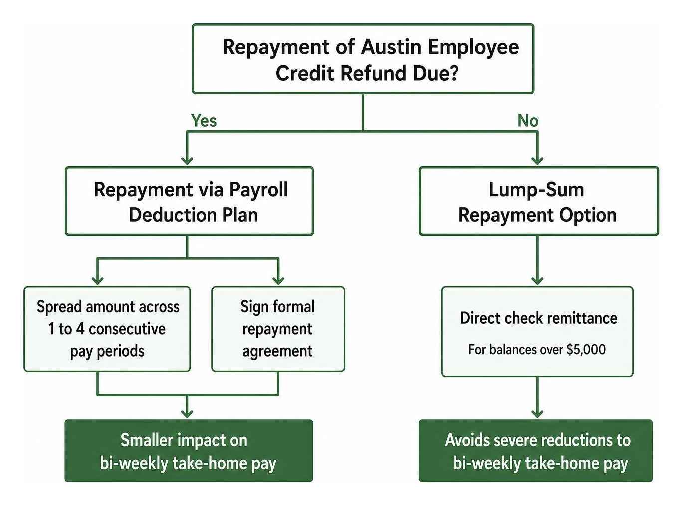 Decision path for selecting payroll deduction plans versus lump-sum repayments Decision path for selecting payroll deduction plans versus lump-sum repayments