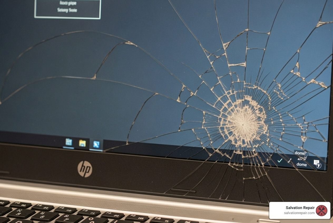 A cracked HP laptop screen - hp laptop repair near me