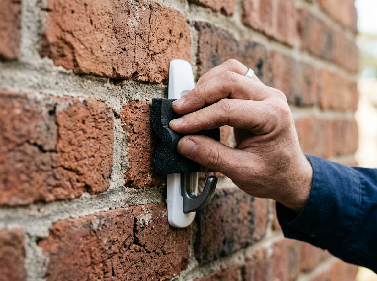 adhesive backing being applied to masonry - adhesive hooks for brick wall adhesive backing being applied to masonry - adhesive hooks for brick wall