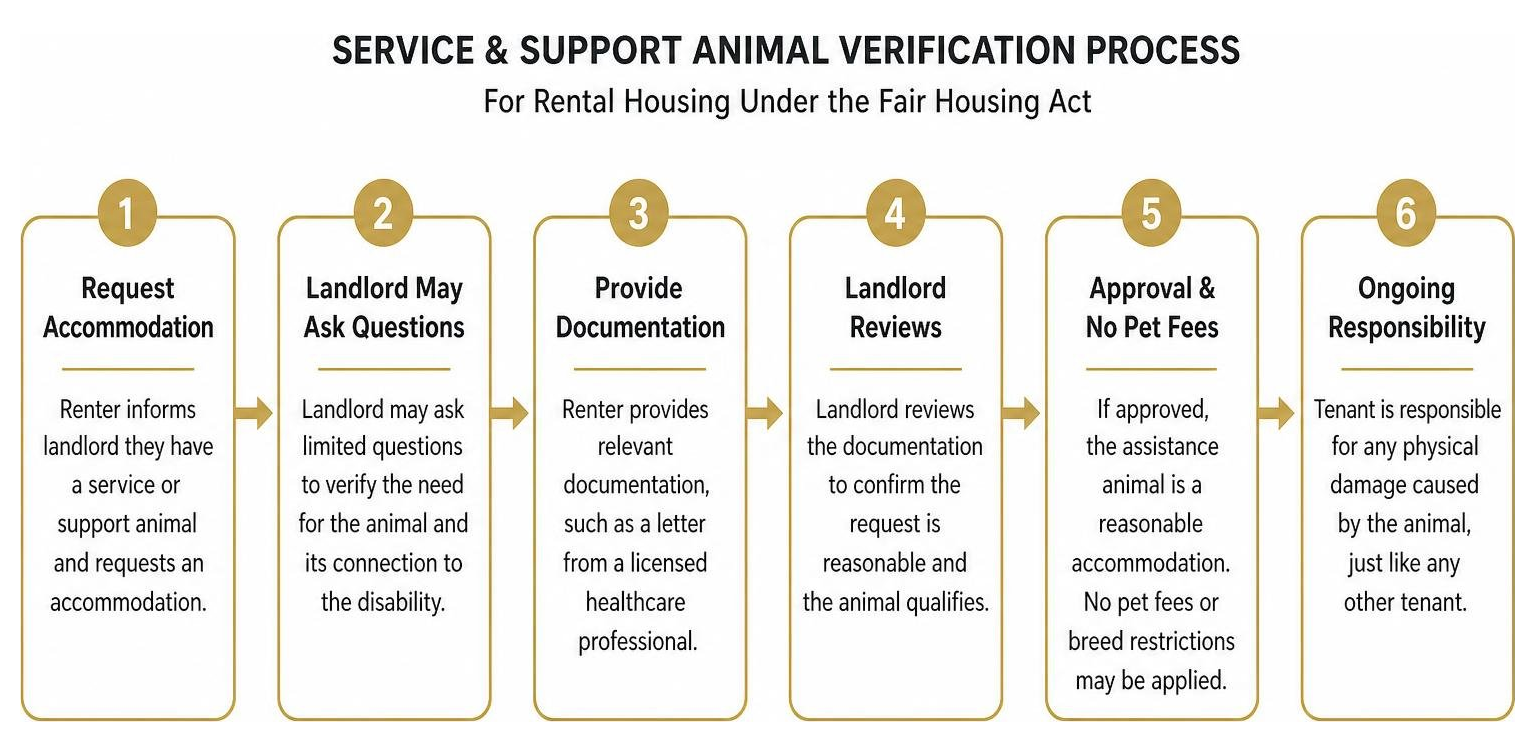 Diagram showing the verification process for service and support animals in rental housing