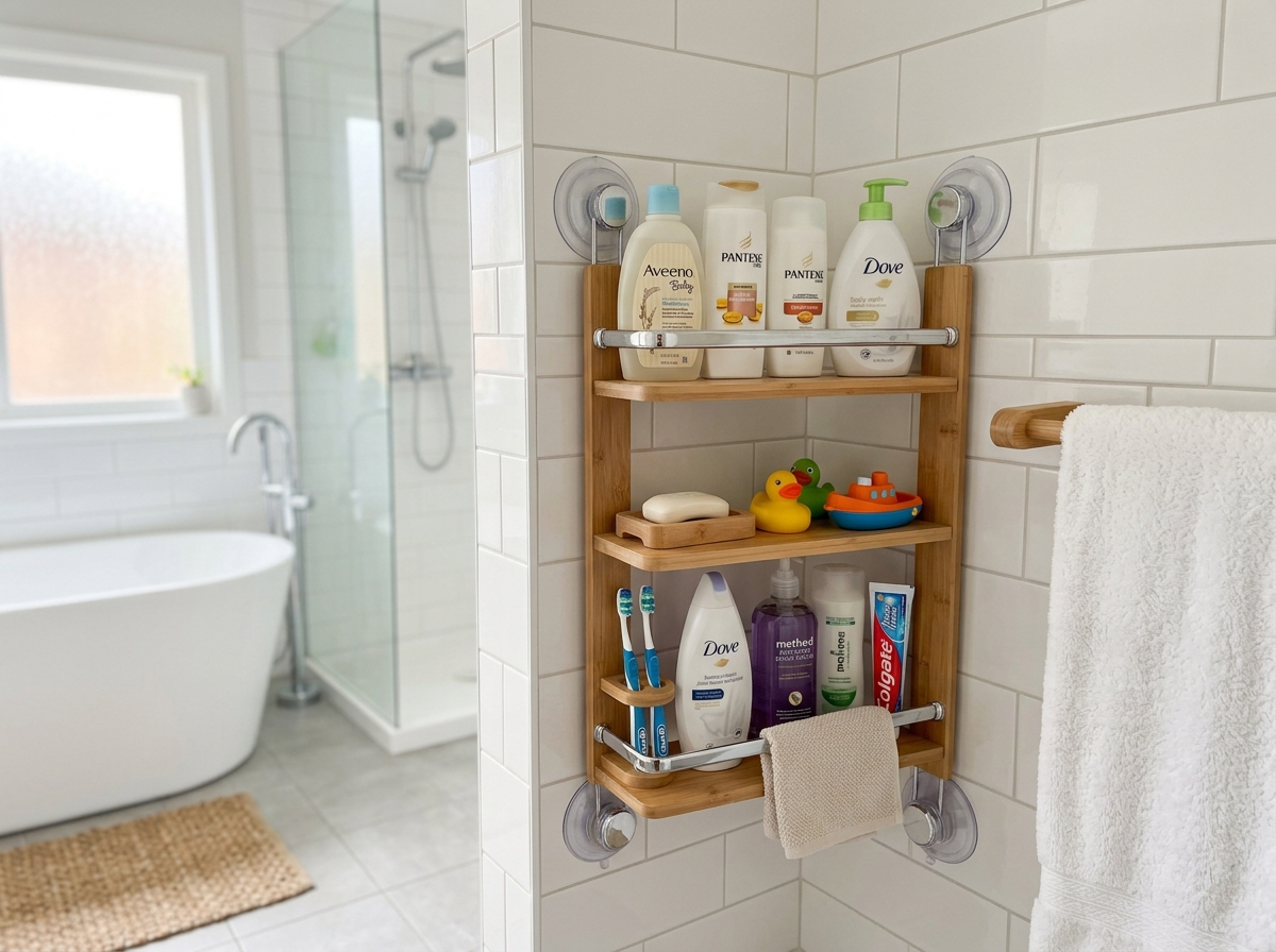 An over-the-toilet storage rack maximizing vertical space in a small bathroom - Temporary bathroom shelves An over-the-toilet storage rack maximizing vertical space in a small bathroom - Temporary bathroom shelves