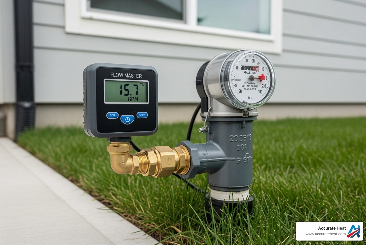 Image of a flow monitor attached to an outdoor water meter - digital water leak detector