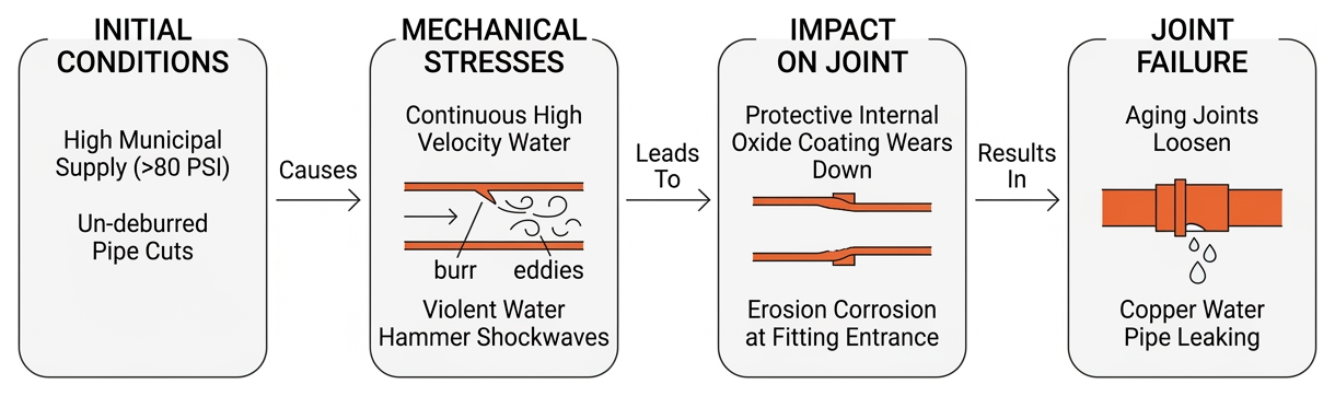 How excessive water pressure and internal pipe burrs cause joint erosion