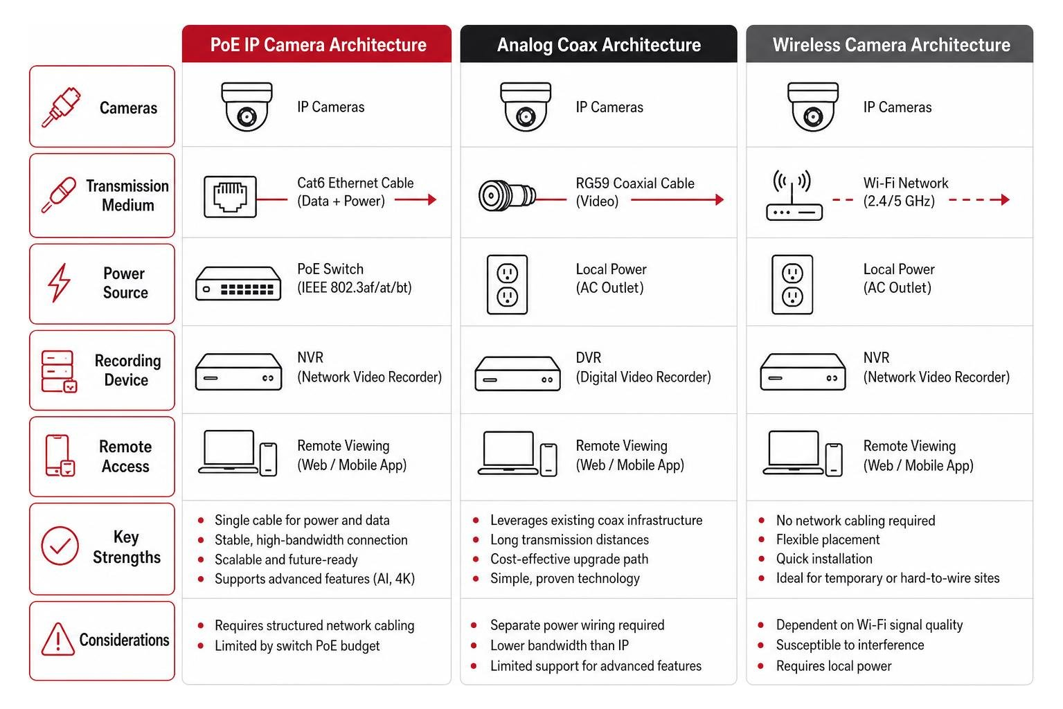 Comparison of PoE IP, Analog Coax, and Wireless Camera Architectures Comparison of PoE IP, Analog Coax, and Wireless Camera Architectures