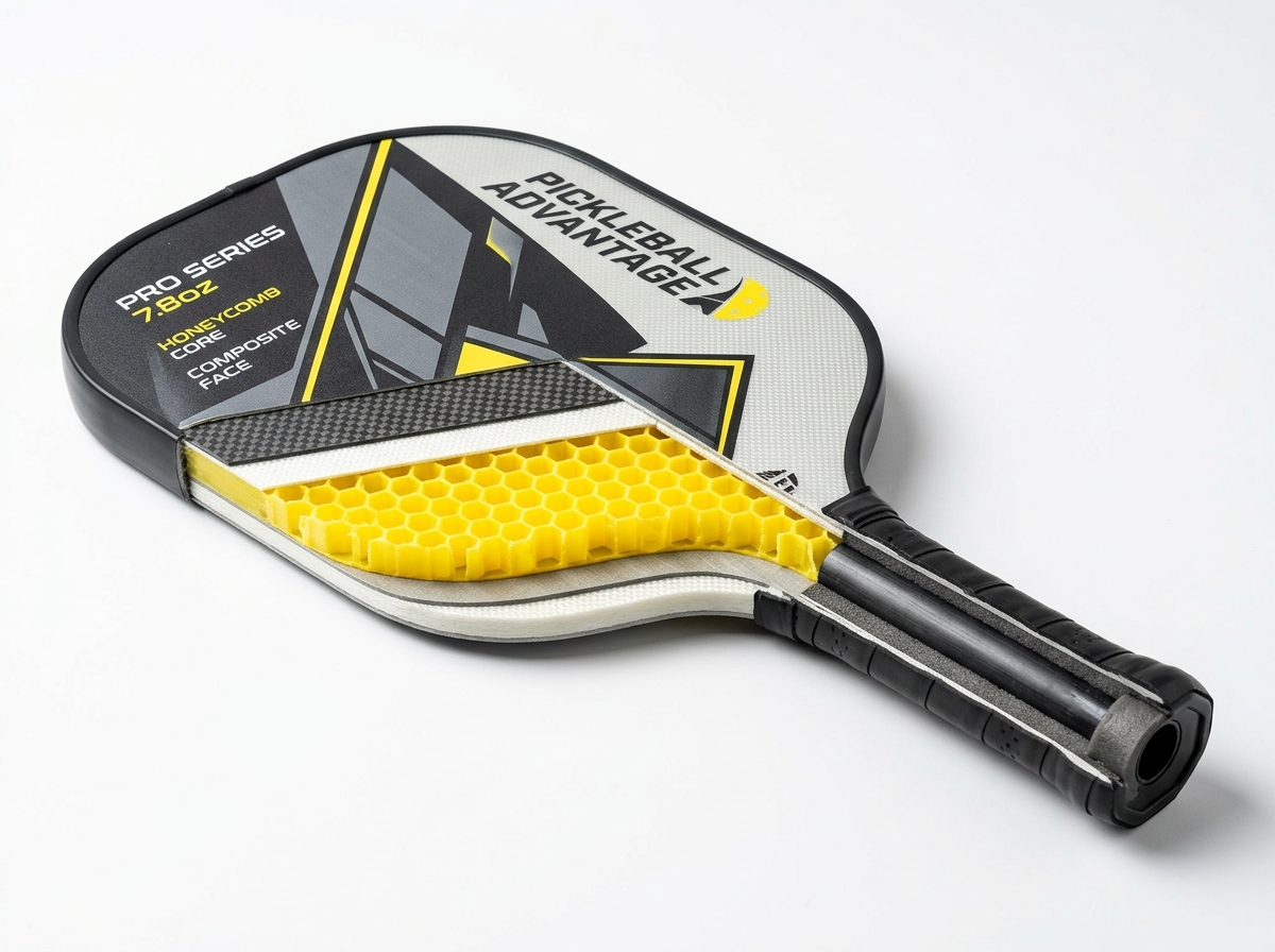 Internal layers of a pickleball paddle highlighting the honeycomb core - beginner pickleball paddle guide Internal layers of a pickleball paddle highlighting the honeycomb core - beginner pickleball paddle guide