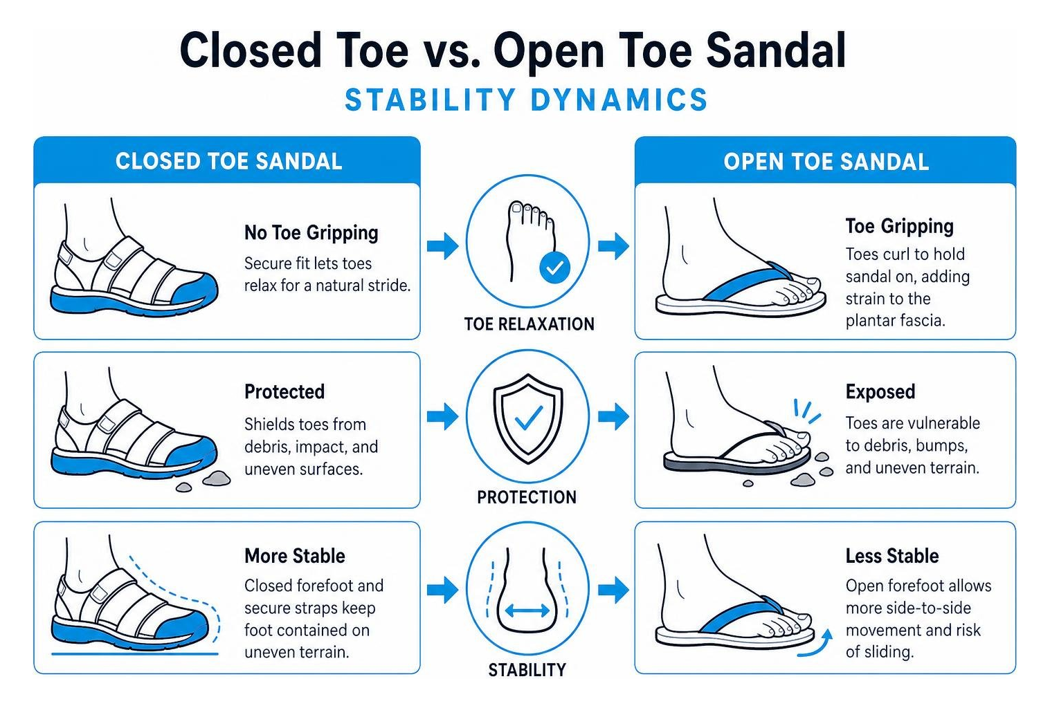 Closed toe vs open toe sandal stability dynamics Closed toe vs open toe sandal stability dynamics