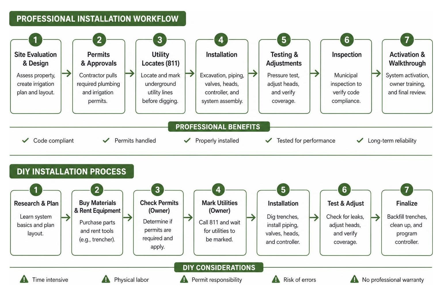 Diagram of professional installation workflow versus DIY process Diagram of professional installation workflow versus DIY process