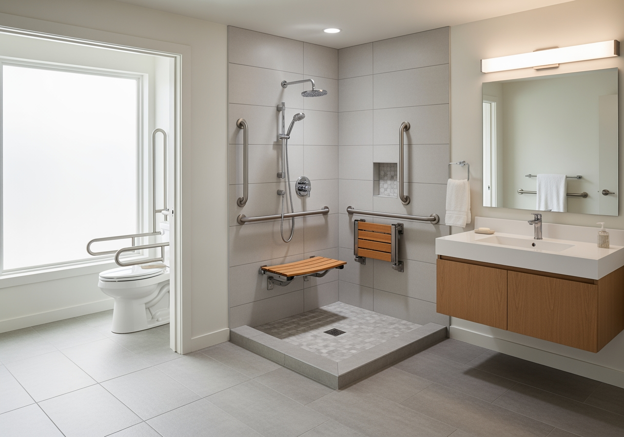 What to Expect from Compassionate Nursing Services at Home 2 safe bathroom with a walk-in shower, grab bars, and a shower seat - Caregiver support dementia