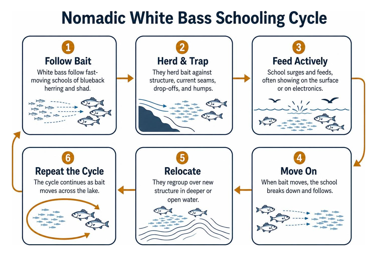 Nomadic white bass schooling cycle