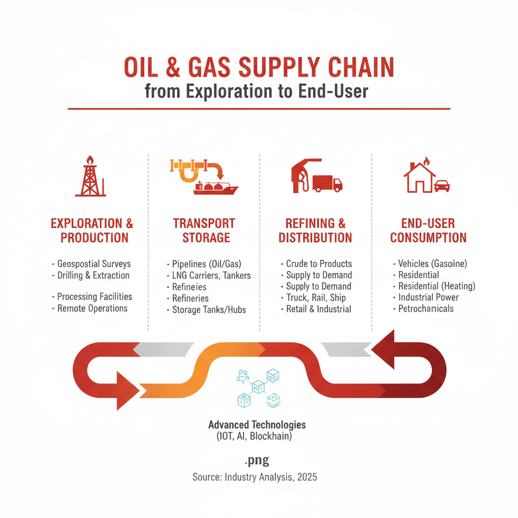 Oil and Gas Supply Chain from Exploration to End-User - Oil gas logistics infographic 