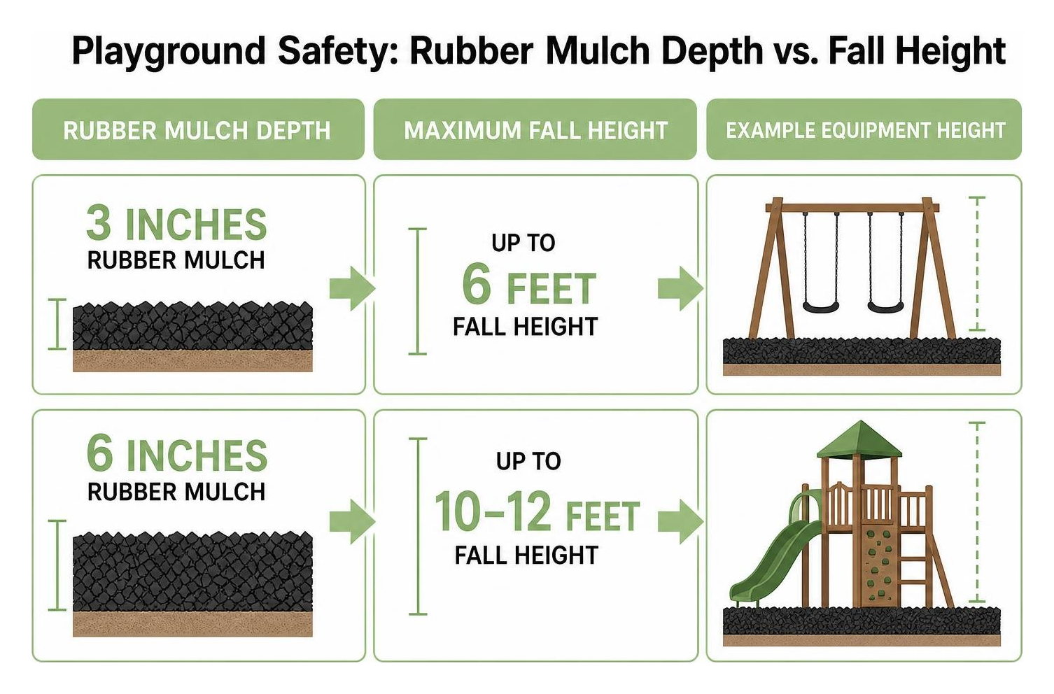 Playground safety depth and fall height diagram