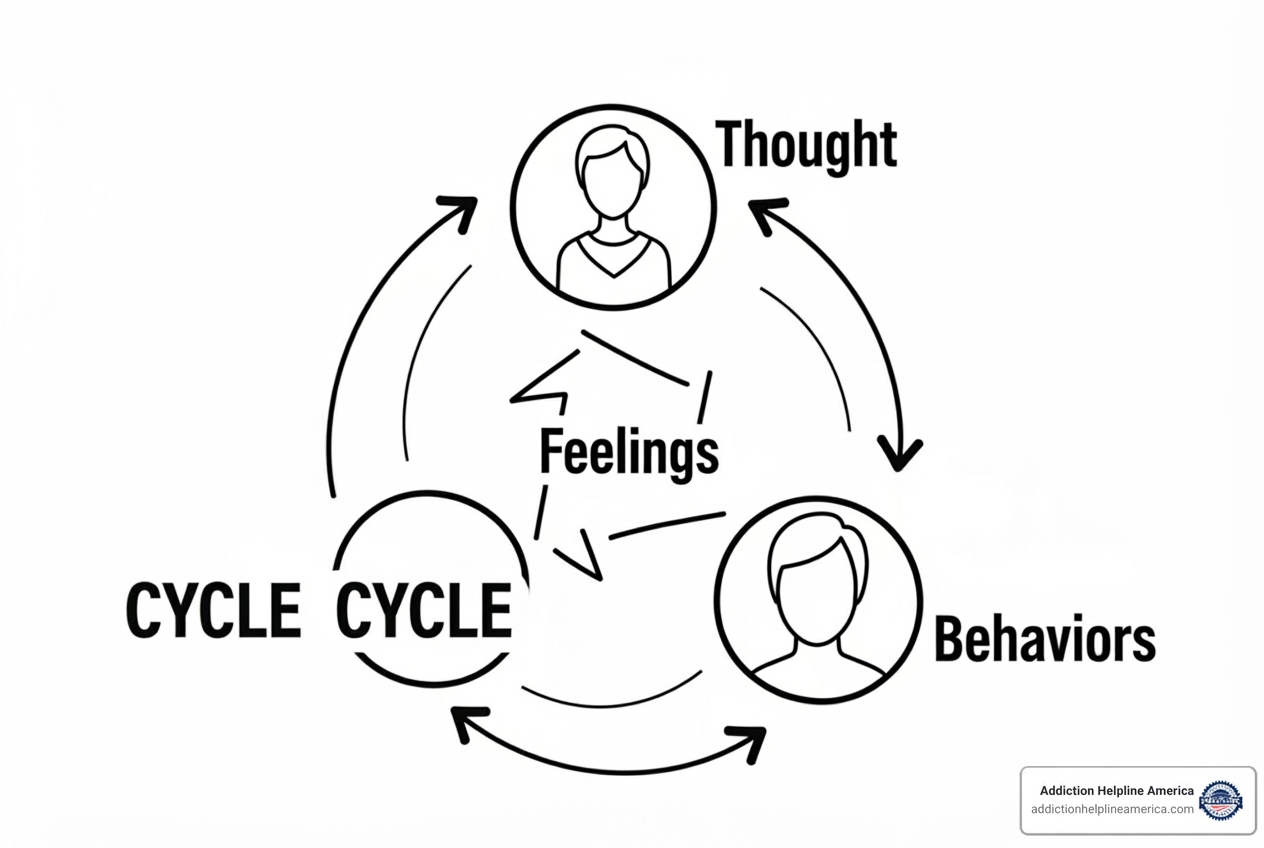diagram showing the cycle of negative thoughts and behaviors - CBT therapy Omaha diagram showing the cycle of negative thoughts and behaviors - CBT therapy Omaha