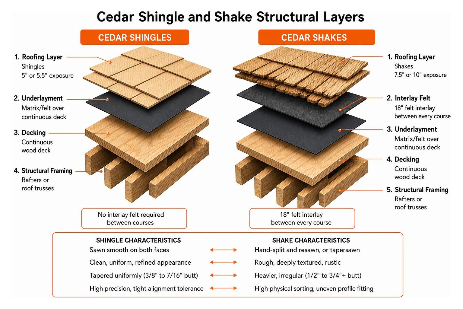 Cedar shingle and shake structural layers Cedar shingle and shake structural layers