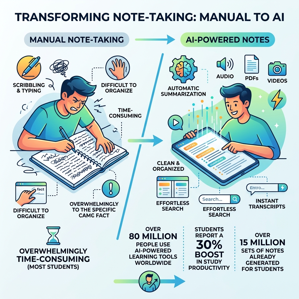 infographic showing transition from manual note-taking to AI-powered notes with key stats - ai class notes generator infographic showing transition from manual note-taking to AI-powered notes with key stats - ai class notes generator
