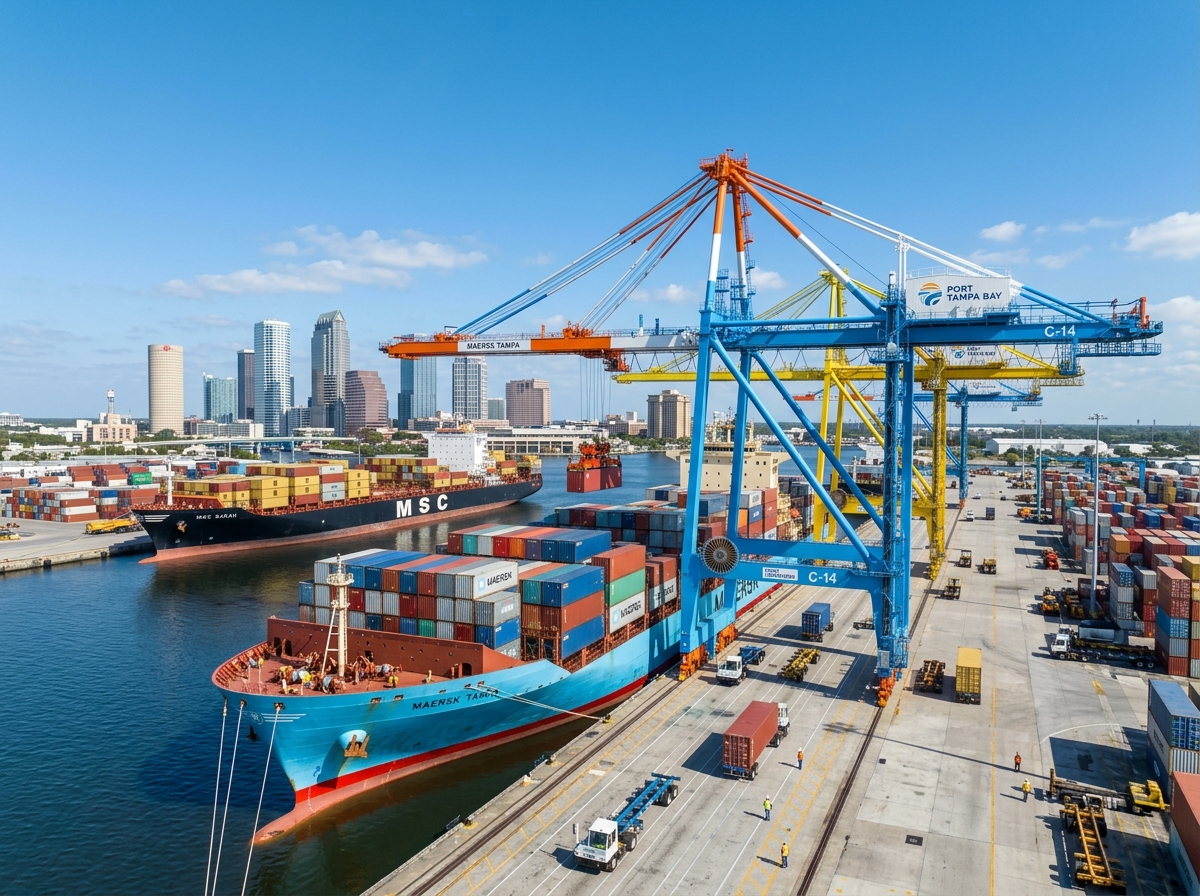 Port Tampa Bay crane operations and cargo shipping representing economic growth Florida 14 - Economic growth Florida 14