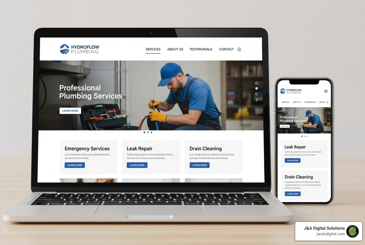 responsive plumber website on a phone and laptop screen - digital marketing plumbing
