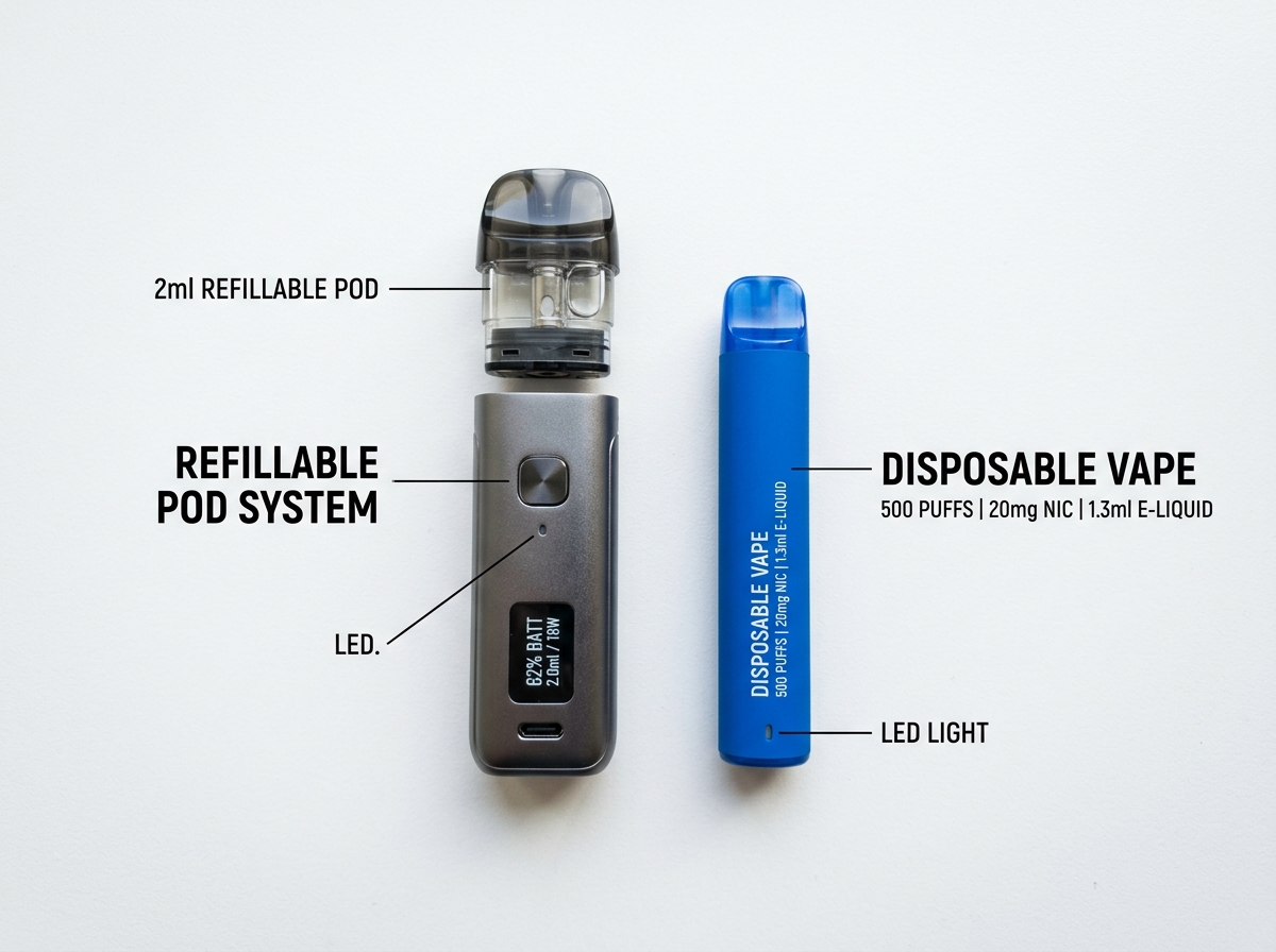 comparing a refillable pod system and a disposable vape - Easy to use vapes