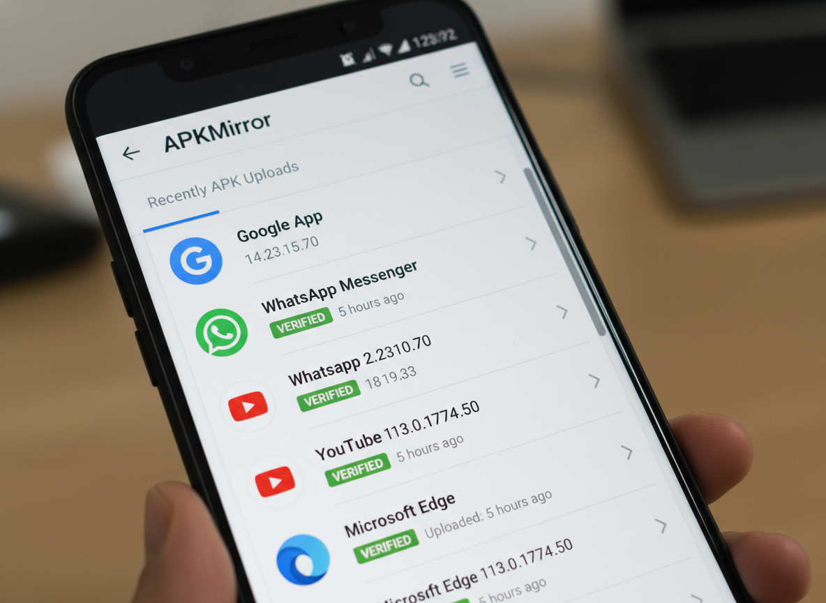User interface of APKMirror showing the latest verified uploads - safe apk sites for android