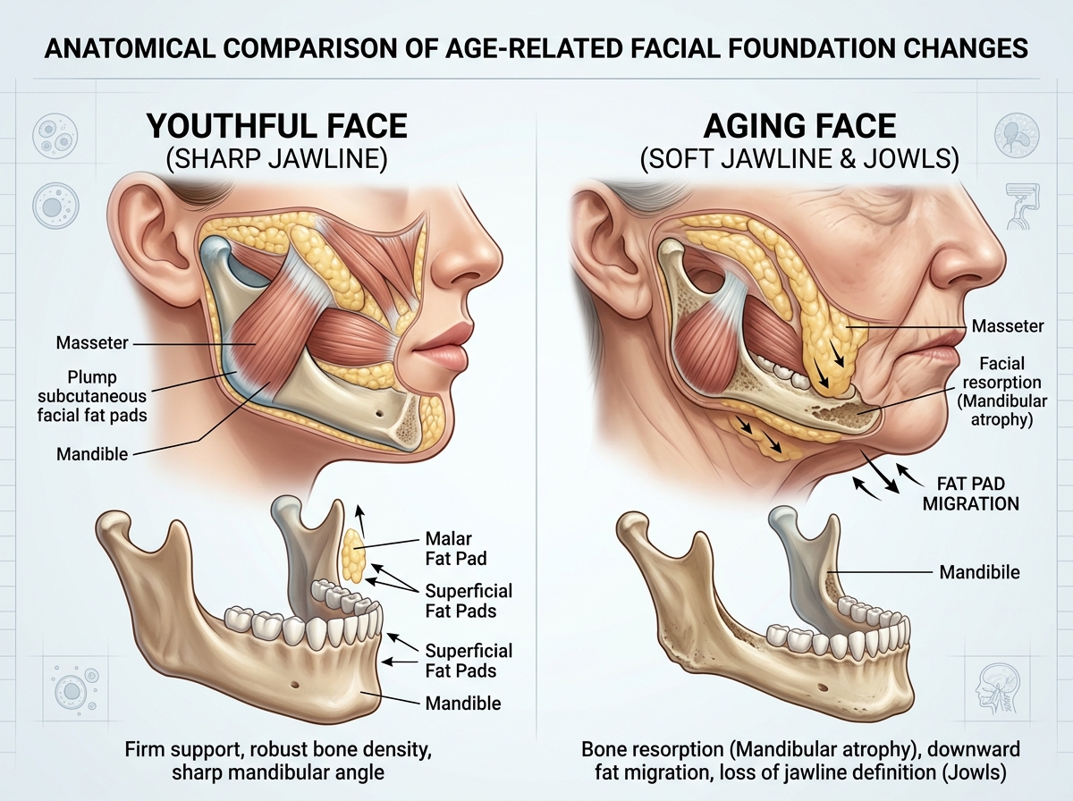 Bone resorption and fat migration: how the foundation of the face shifts over time - aging jawline